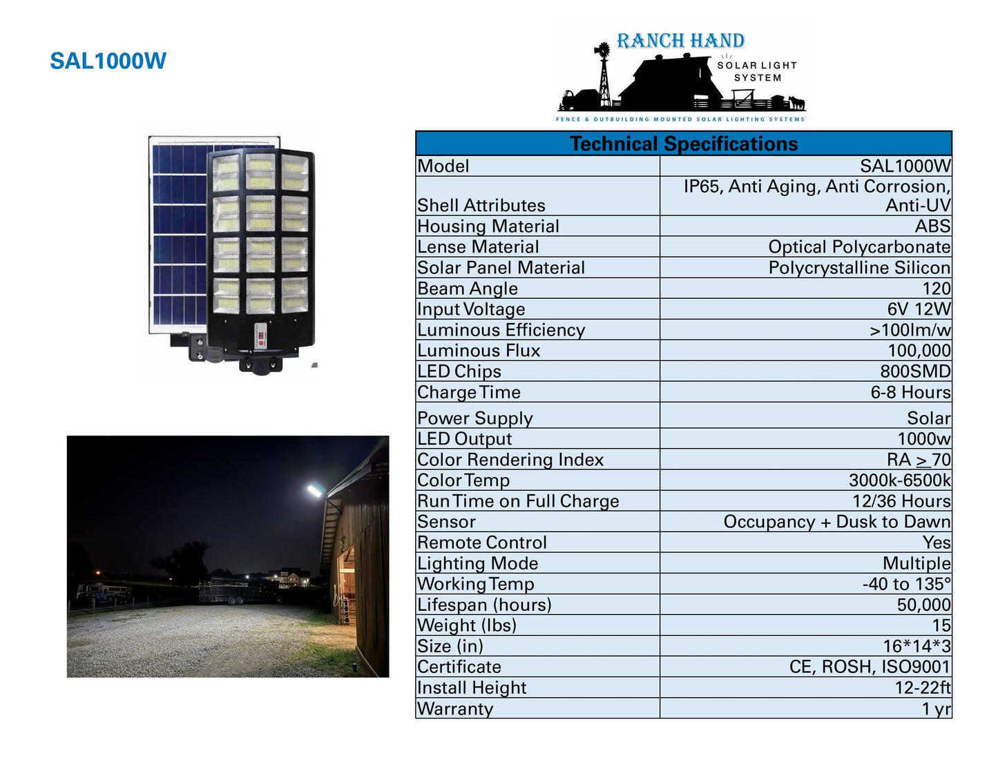 1000w Zaun Mount Solar Lighting System